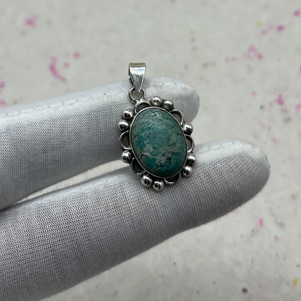 Tibet Turquoise 925 Sterling Silver Handmade Pendant | Vintage Tribal Pendant