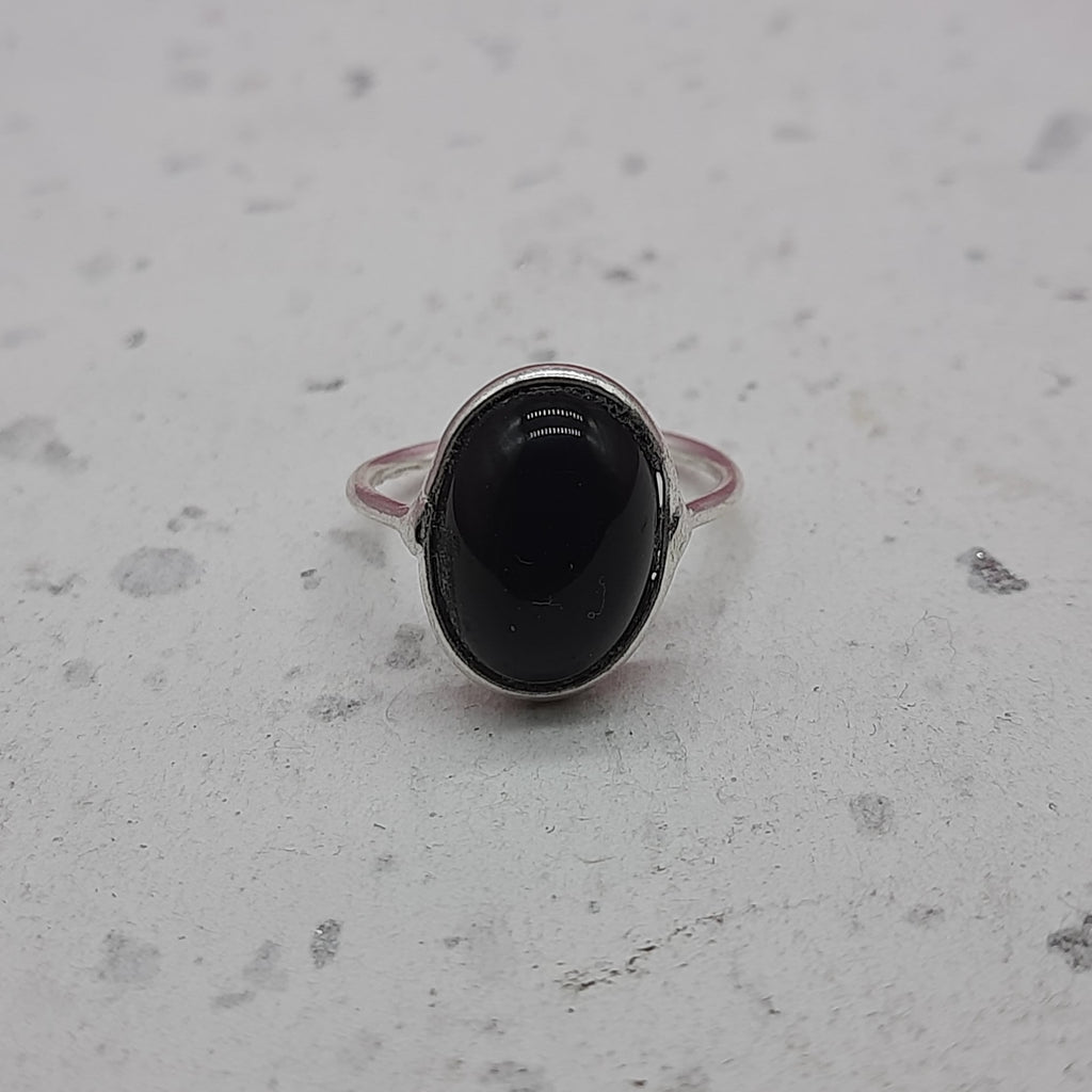 Black Onyx 925 Silver Bezel Simple Ring For Women