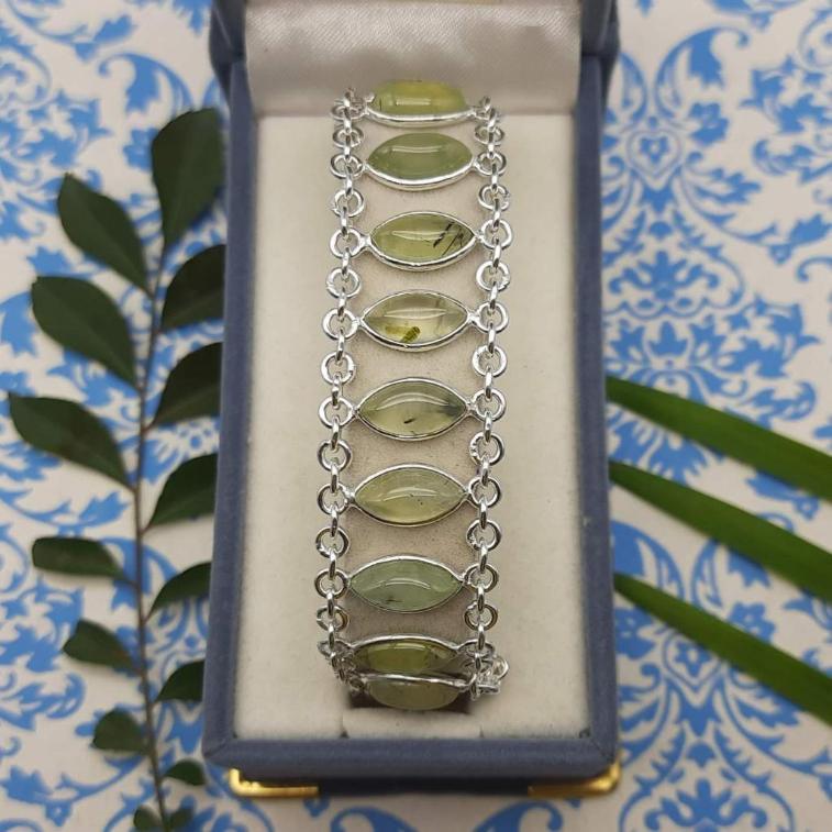 Prehnite Marquise Shape Gemstone Bracelet 925 Sterling Silver Handmade Minimal Style