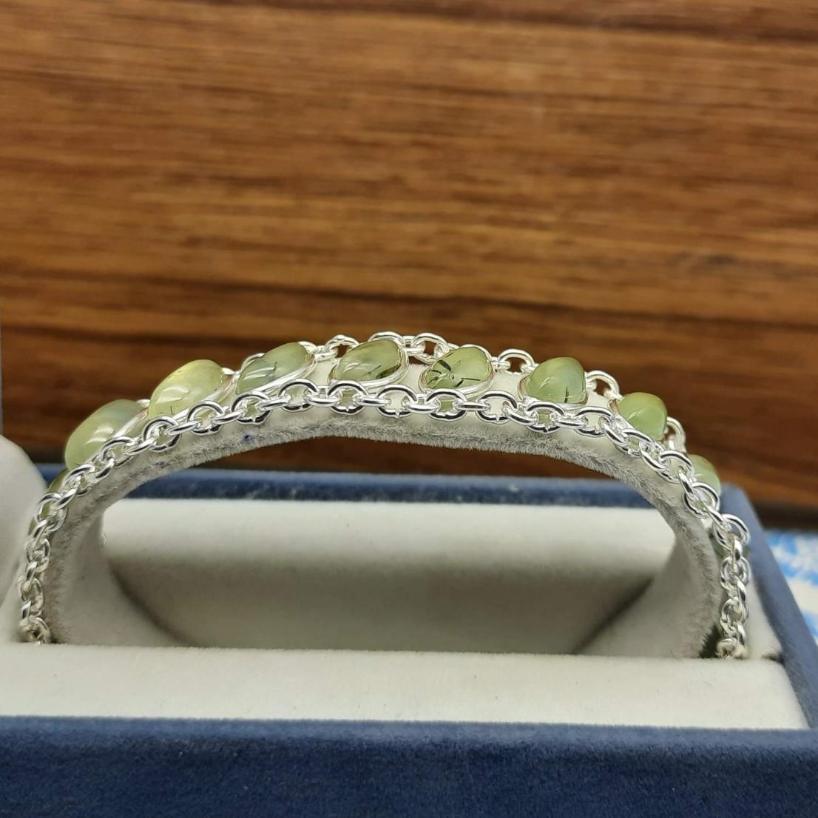 Prehnite Marquise Shape Gemstone Bracelet 925 Sterling Silver Handmade Minimal Style