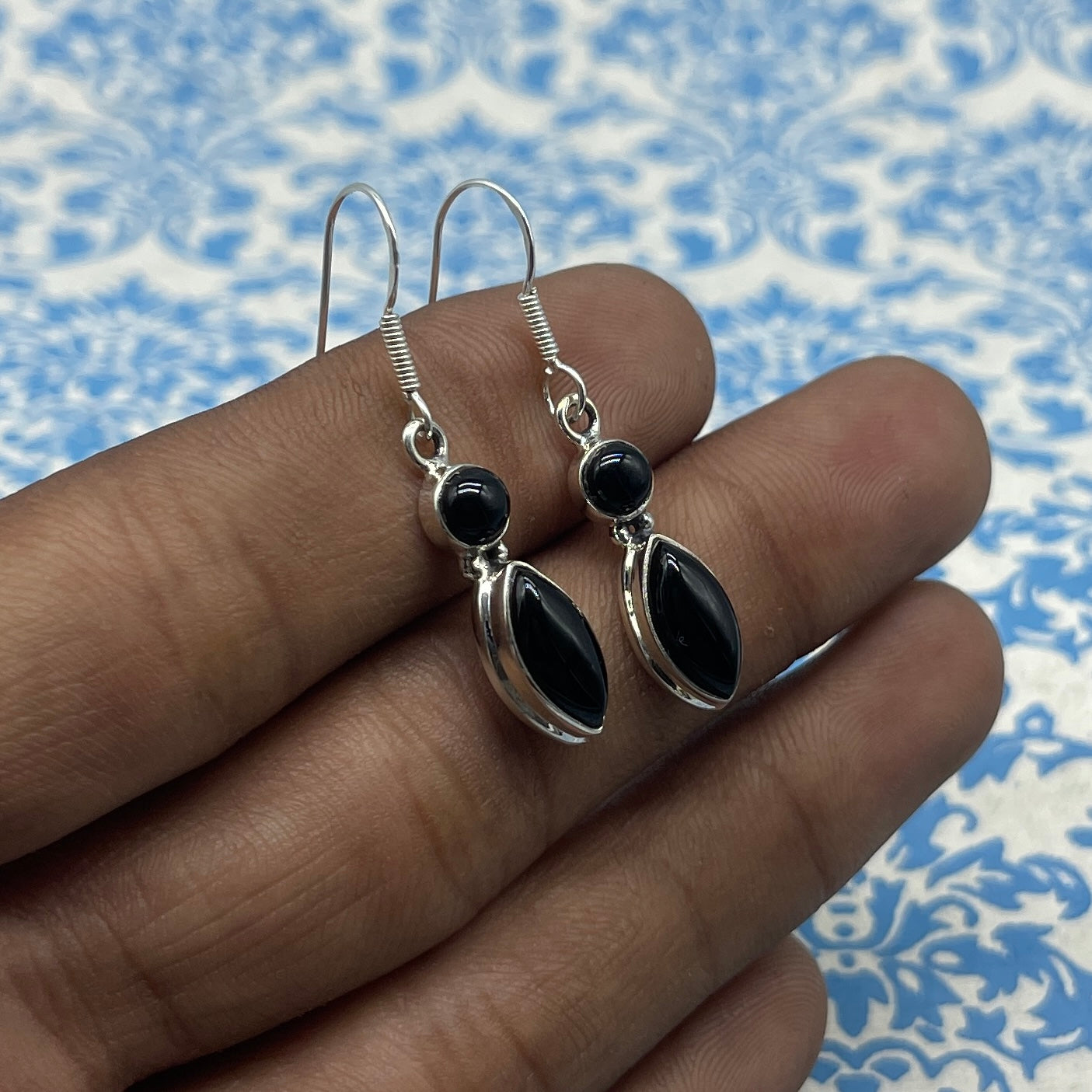 Bohemian Black Onyx Marquise Earrings – Handmade Silver Jewelry