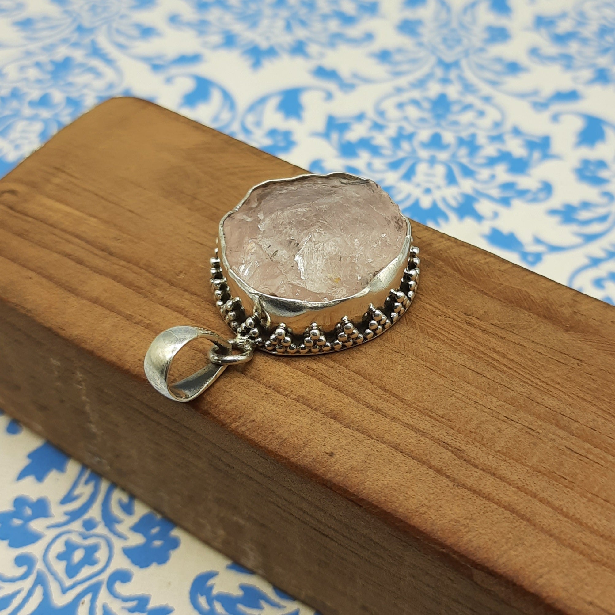 Rose Quartz Love Pendant – Handmade 925 Silver Romantic Bohemian Jewelry