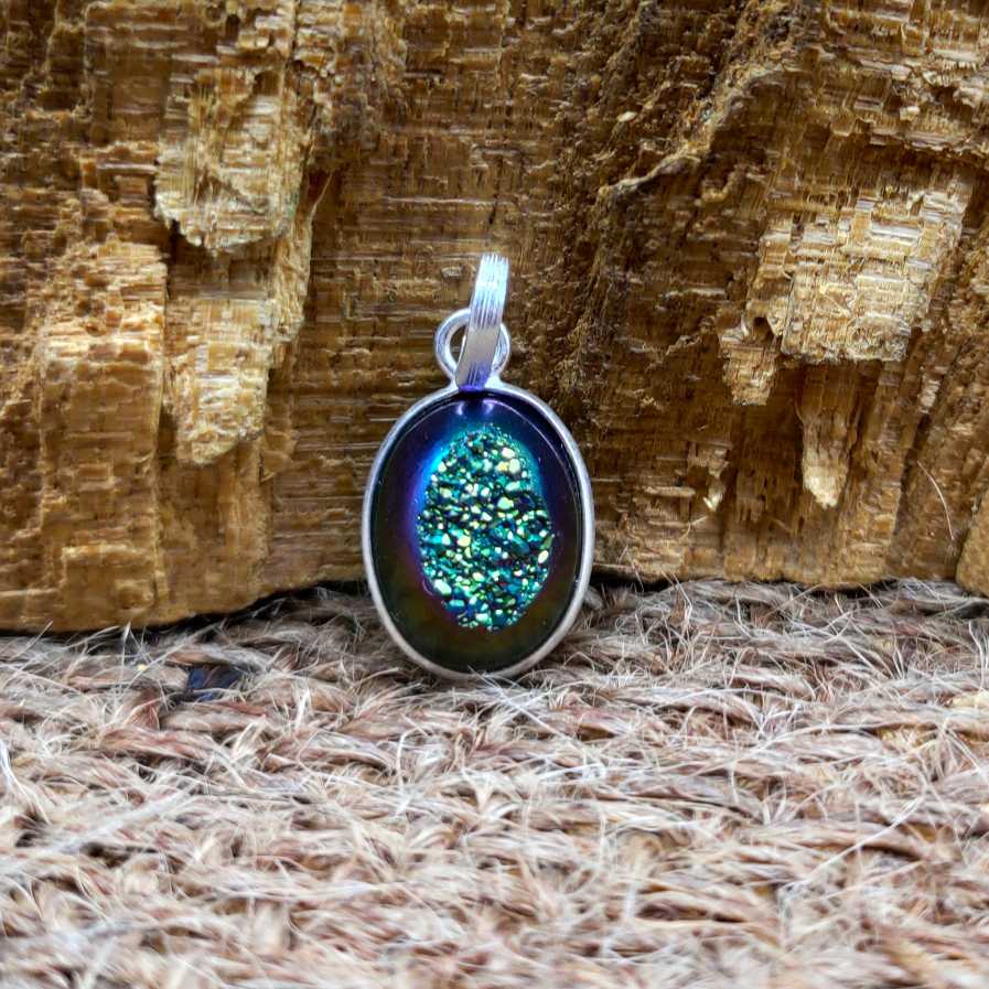 Titanium Druzy 925 Silver Dainty Chain Pendant Necklace