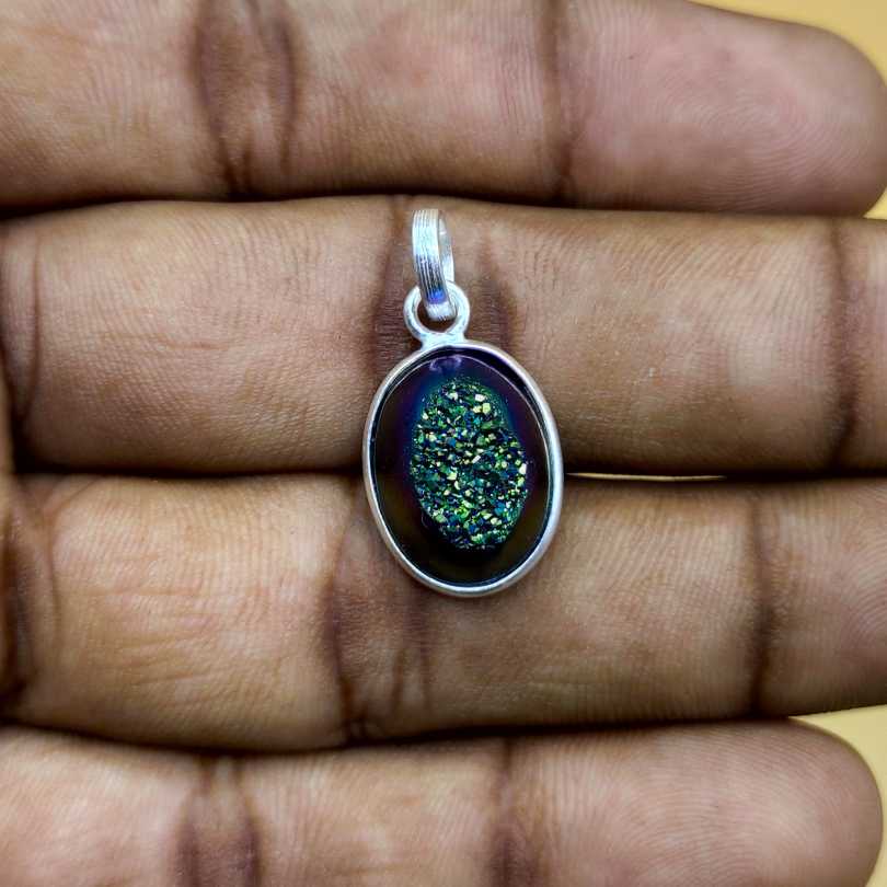 Titanium Druzy 925 Silver Dainty Chain Pendant Necklace