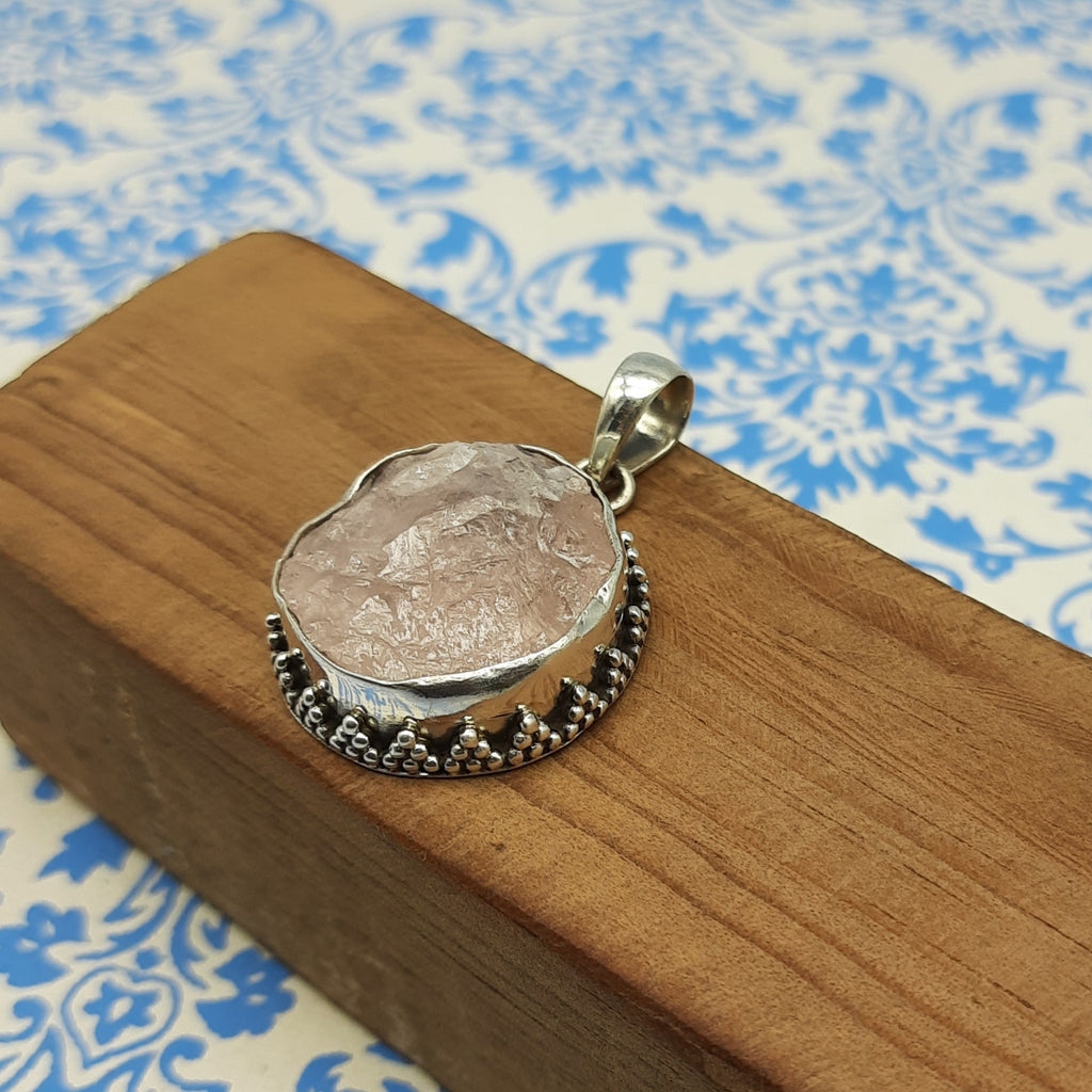 Rose Quartz Love Pendant – Handmade 925 Silver Romantic Bohemian Jewelry