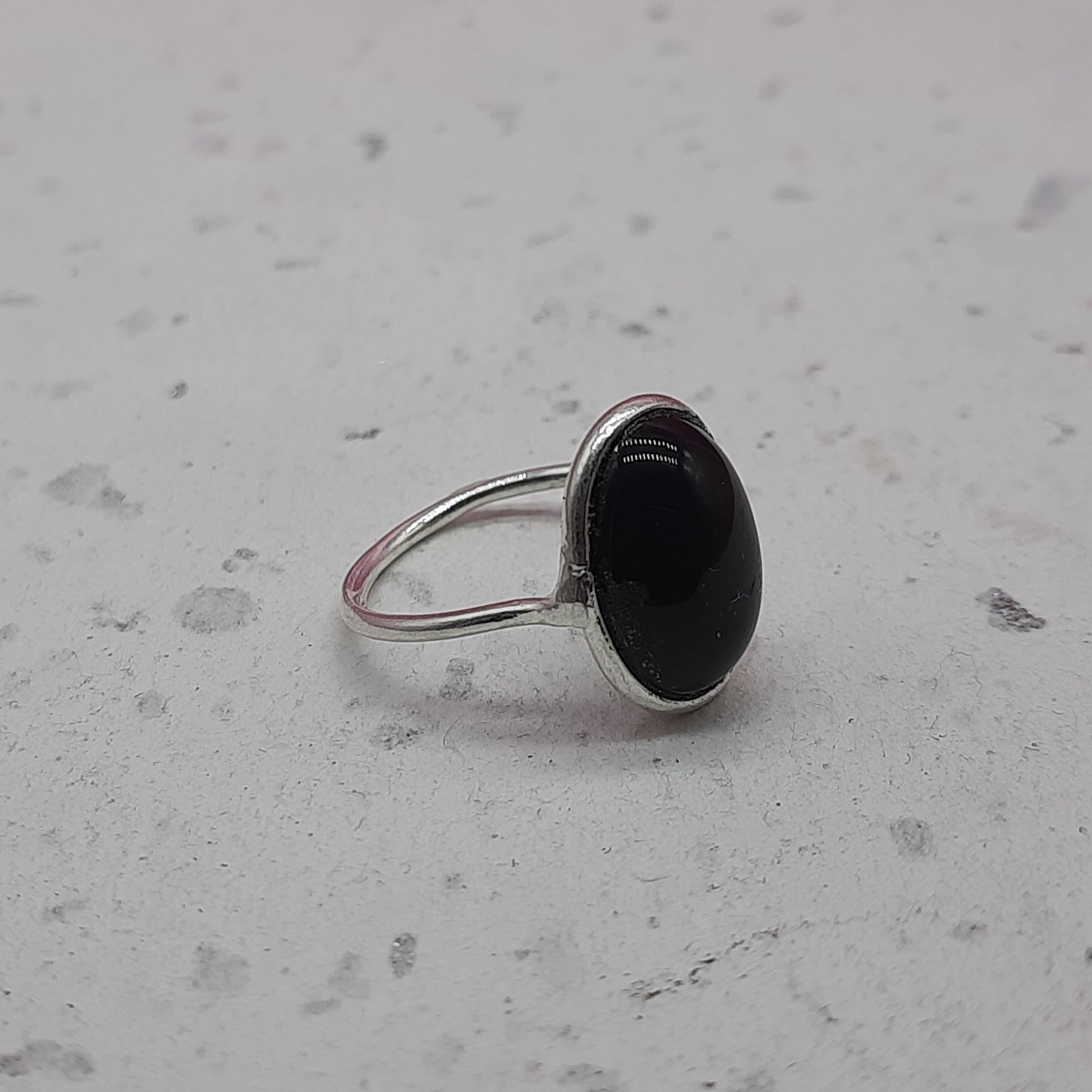Black Onyx 925 Silver Bezel Simple Ring For Women