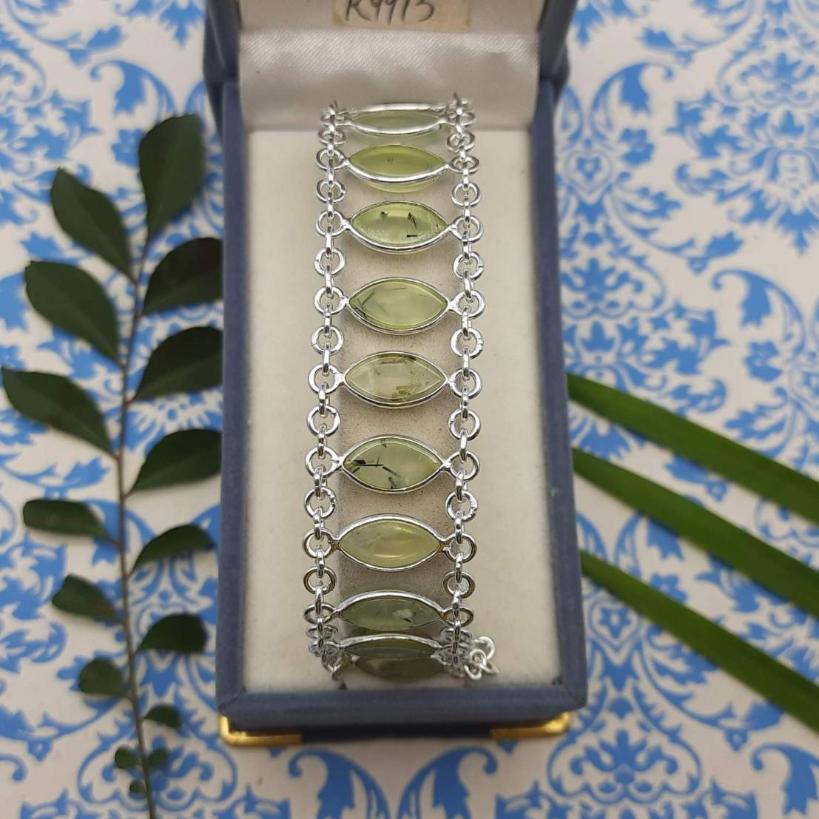 Prehnite Marquise Shape Gemstone Bracelet 925 Sterling Silver Handmade Minimal Style