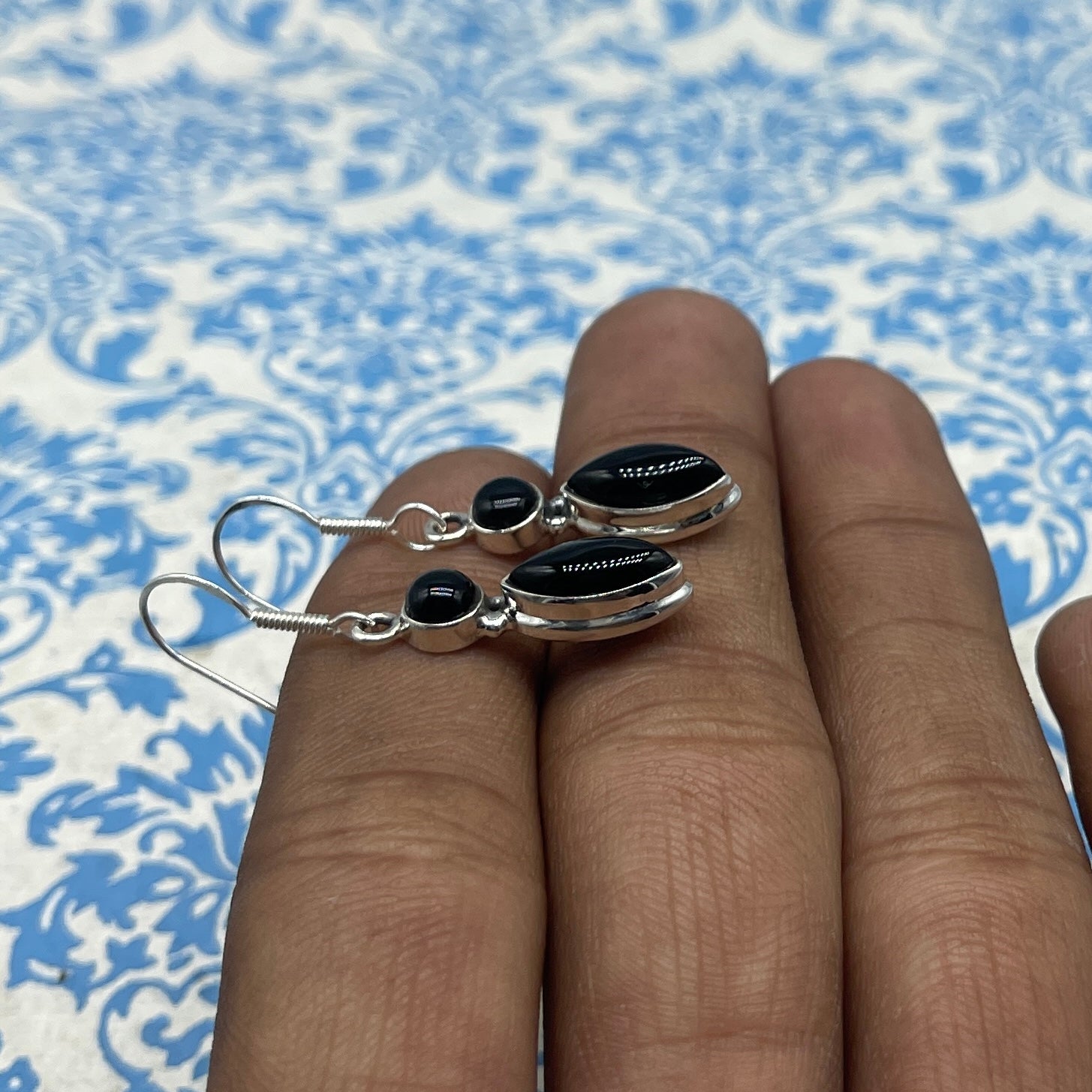Bohemian Black Onyx Marquise Earrings – Handmade Silver Jewelry