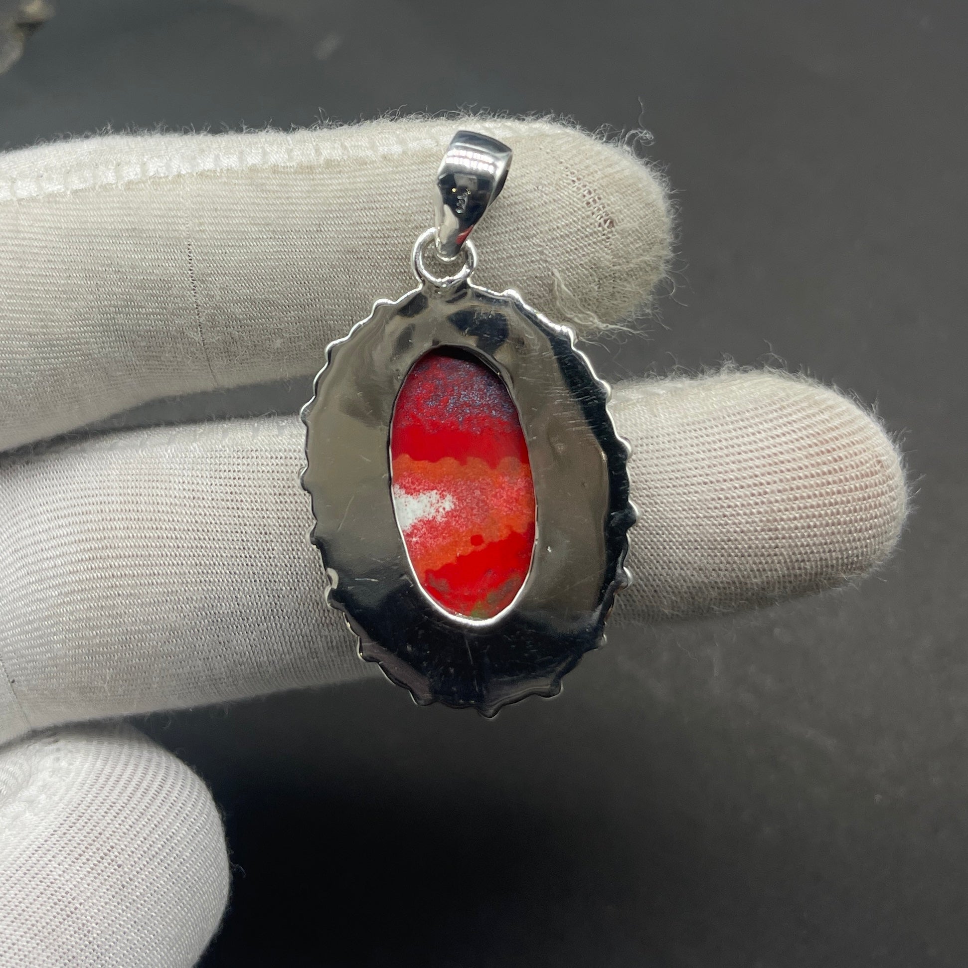 Fordite 925 Silver Hammered Oval Pendant Necklace Gift