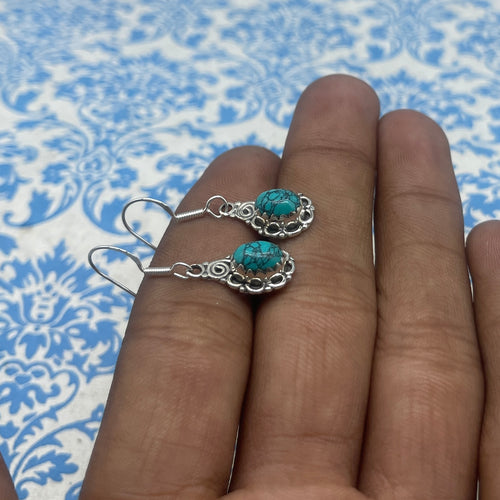 925 Silver Turquoise Gemstone Earring - Natural Oval Gemstone
