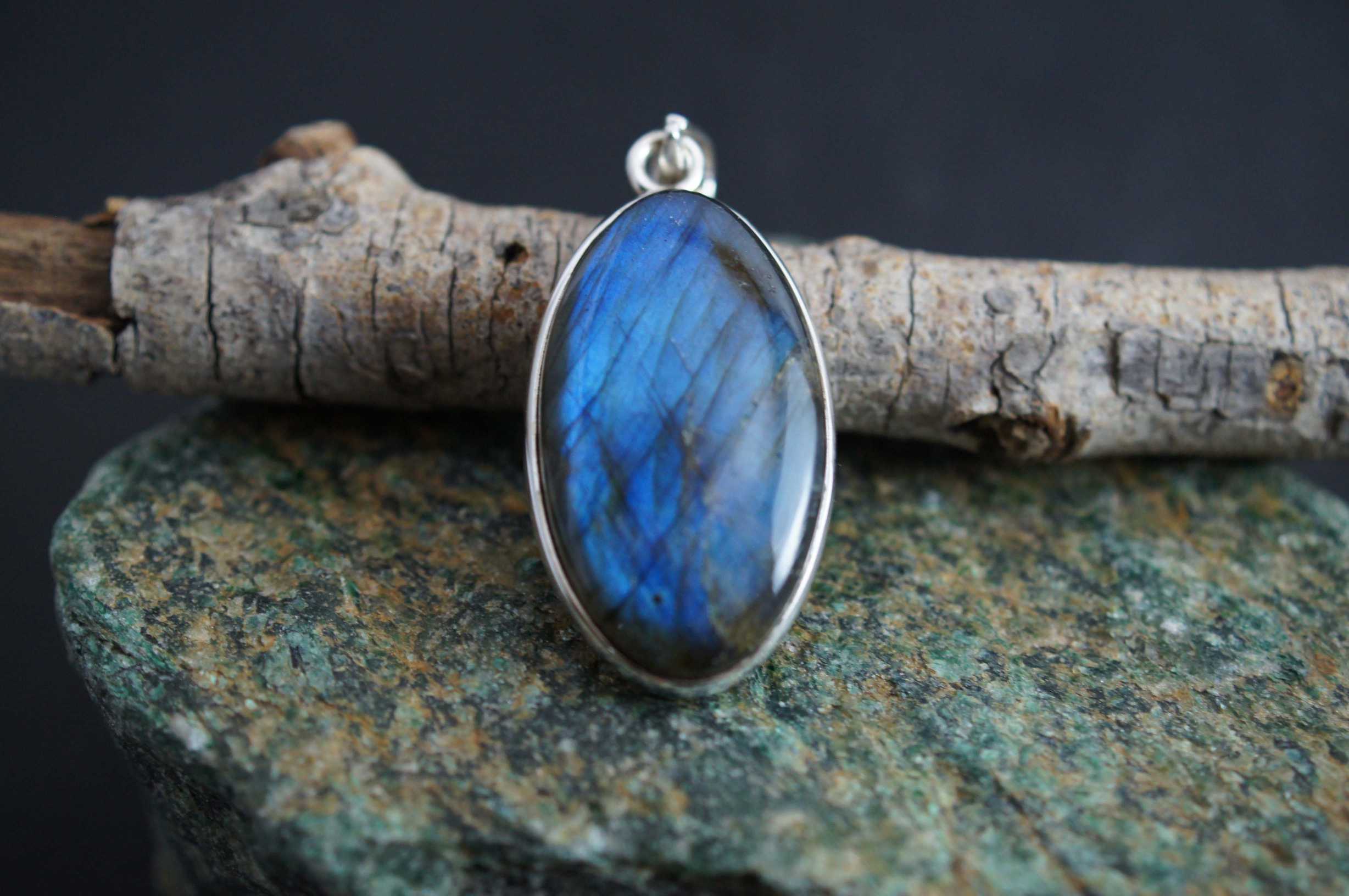Blue Flash Labradorite 925 Silver Pendant Indian Boho Jewelry