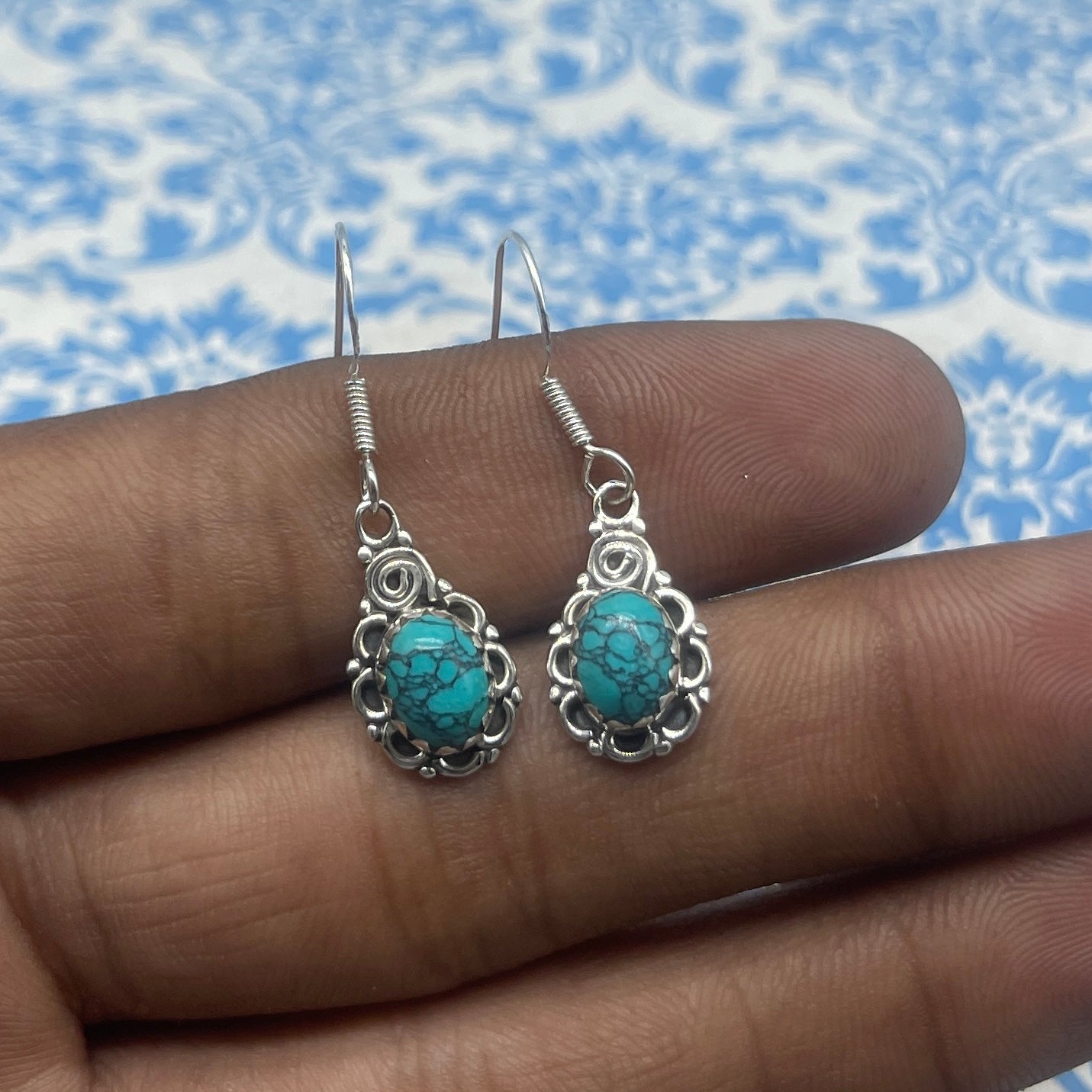 925 Silver Turquoise Gemstone Earring - Natural Oval Gemstone