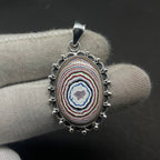 Fordite 925 Silver Hammered Oval Pendant Necklace Gift