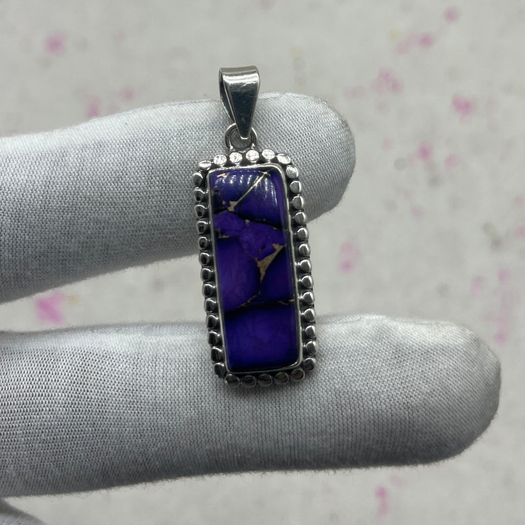 Purple Dahlia Turquoise 925 Sterling Silver Pendant – Handmade Designer Jewelry