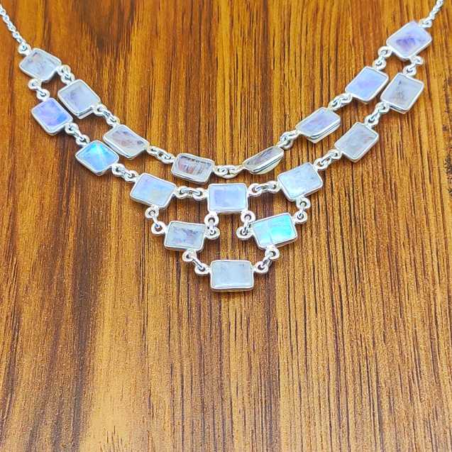 Rainbow Moonstone 925 Silver Classic Necklace Gift Party