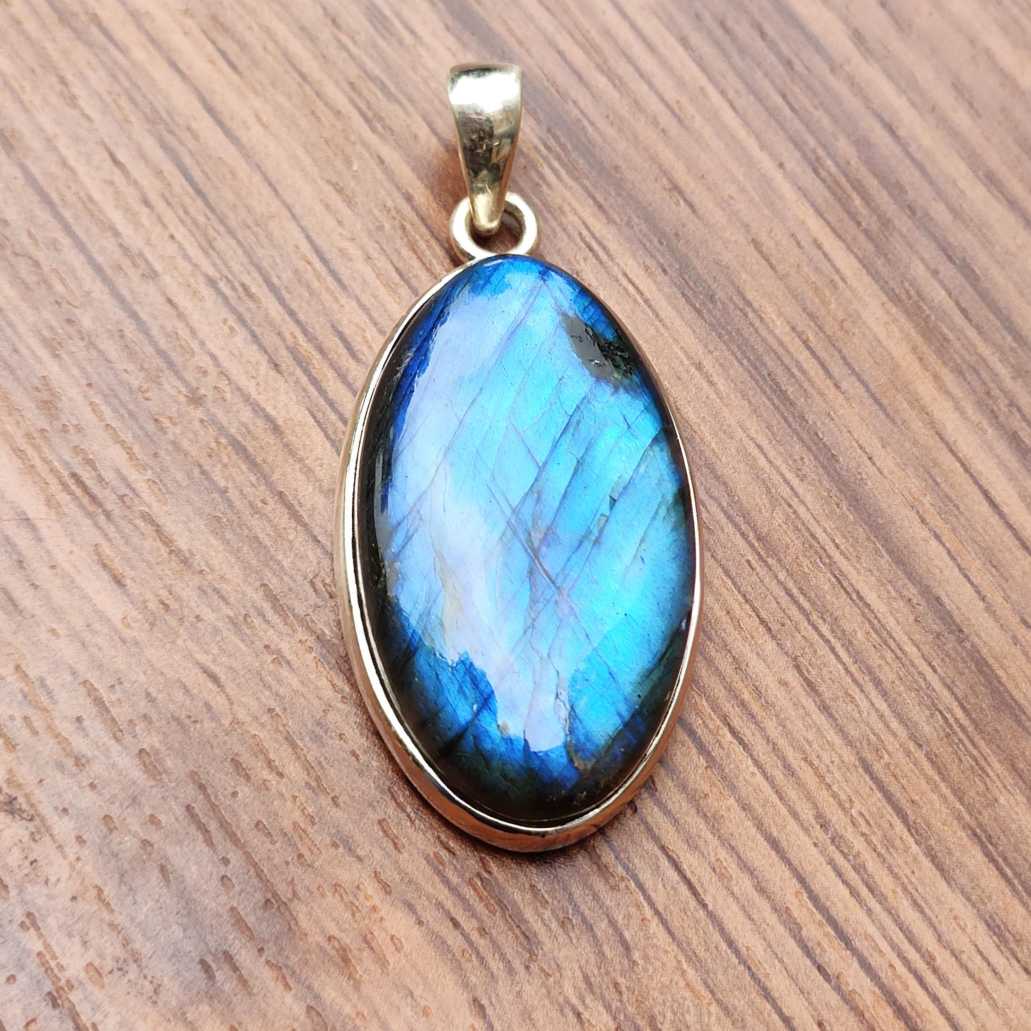 Blue Flash Labradorite 925 Silver Pendant Indian Boho Jewelry