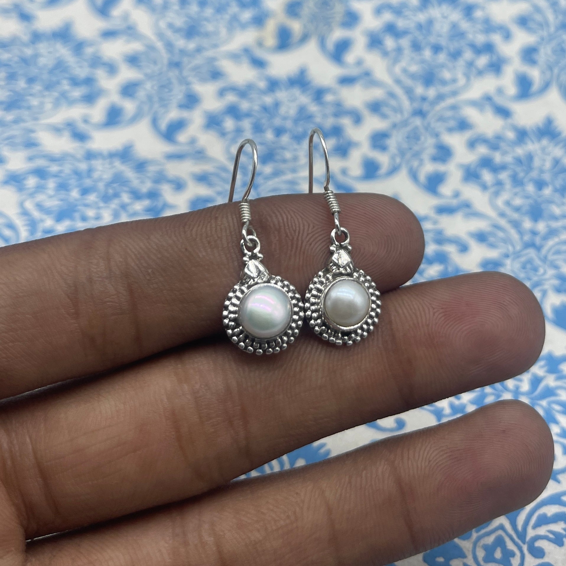 Elegant Pearl Round Earrings – 925 Sterling Silver Statement Jewelry