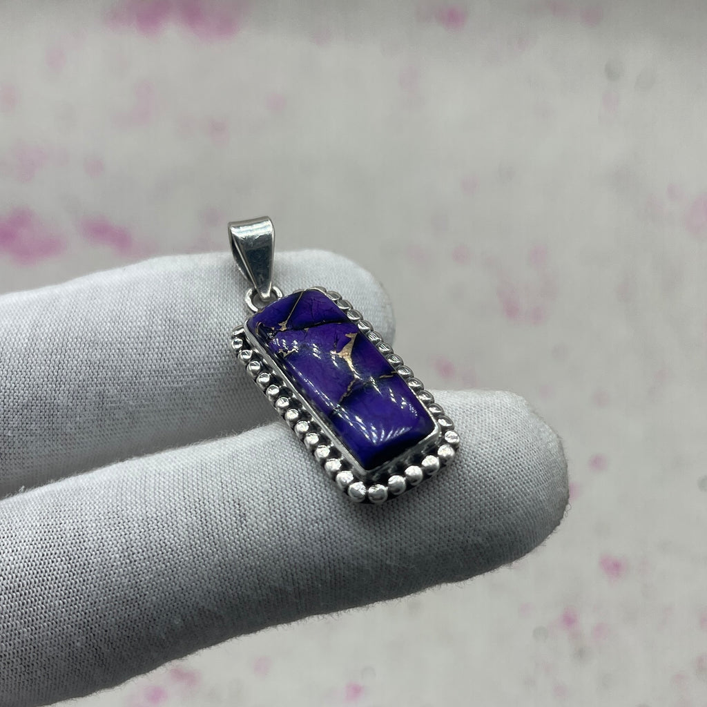 Purple Dahlia Turquoise 925 Sterling Silver Pendant – Handmade Designer Jewelry