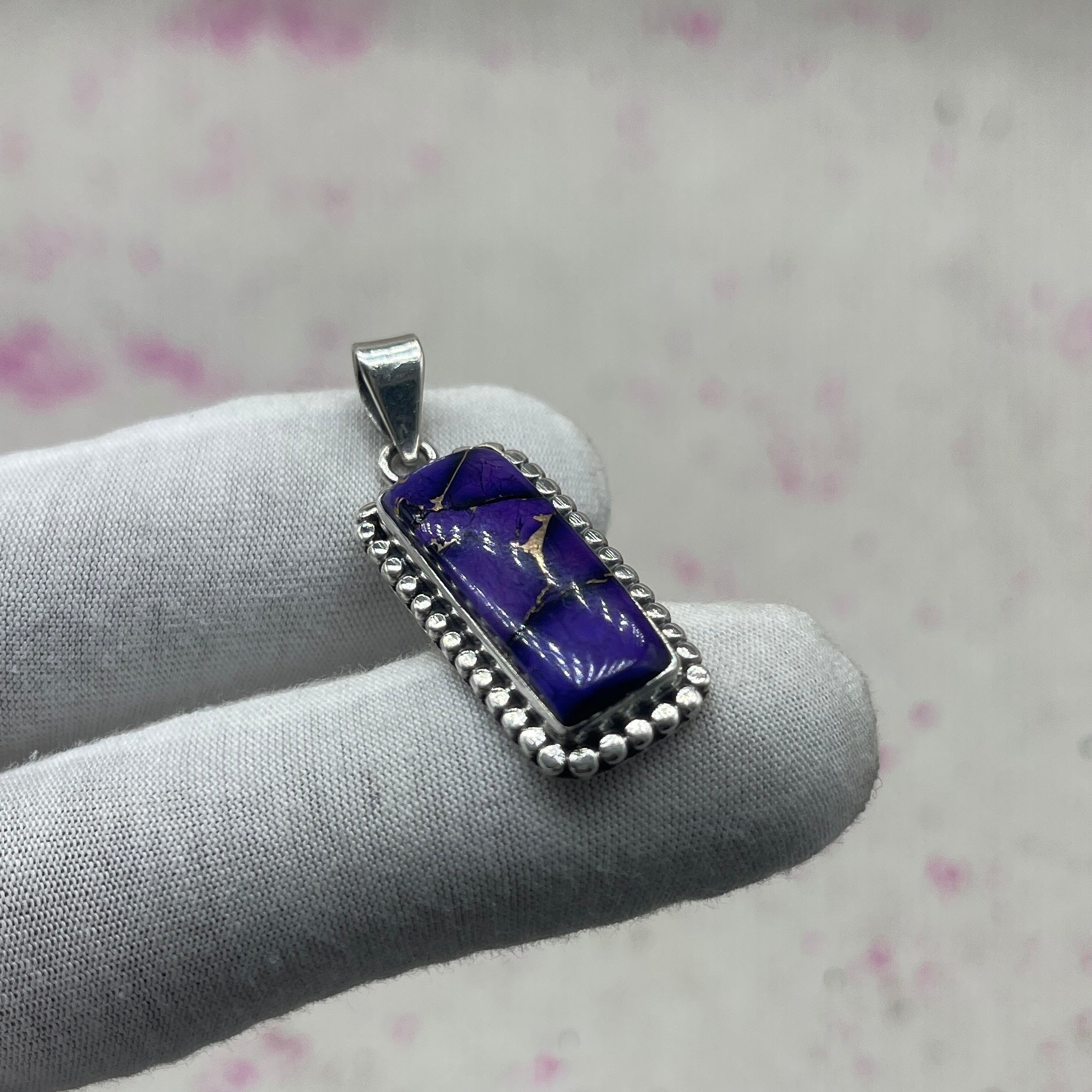 Purple Dahlia Turquoise 925 Sterling Silver Pendant – Handmade Designer Jewelry