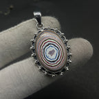 Fordite 925 Silver Hammered Oval Pendant Necklace Gift