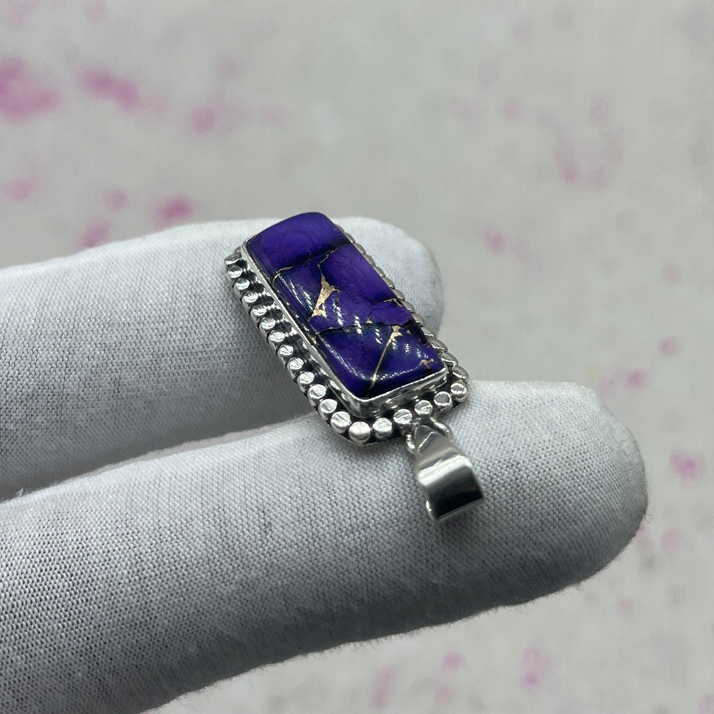 Purple Dahlia Turquoise 925 Sterling Silver Pendant – Handmade Designer Jewelry