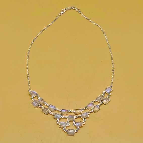 Rainbow Moonstone 925 Silver Classic Necklace Gift Party