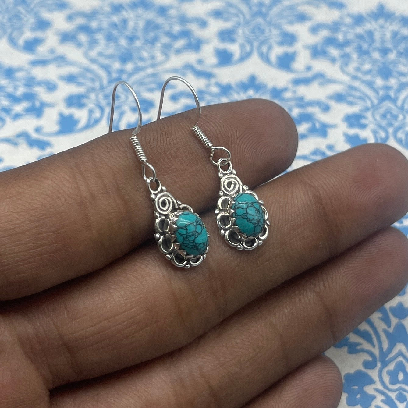 925 Silver Turquoise Gemstone Earring - Natural Oval Gemstone