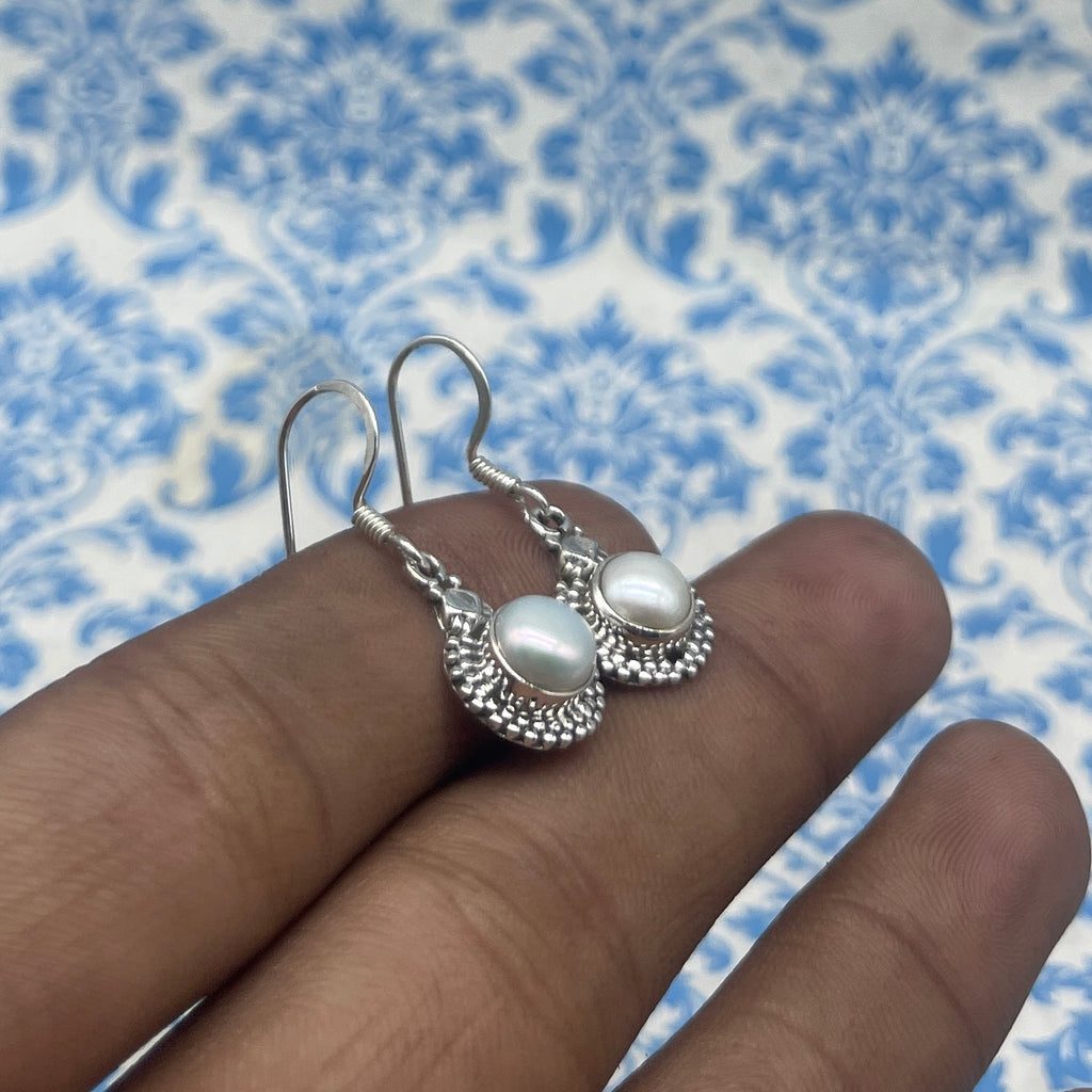 Elegant Pearl Round Earrings – 925 Sterling Silver Statement Jewelry