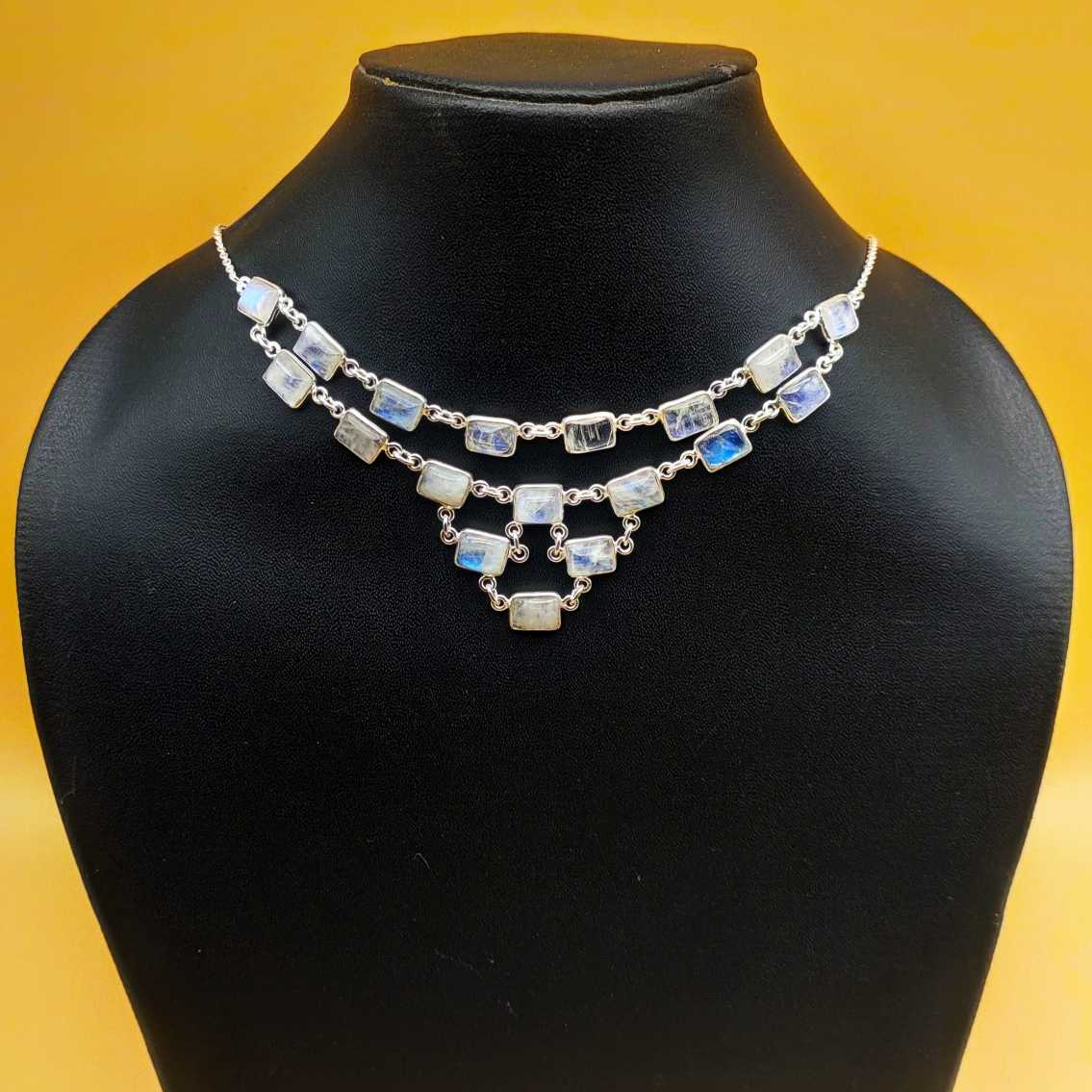Rainbow Moonstone 925 Silver Classic Necklace Gift Party