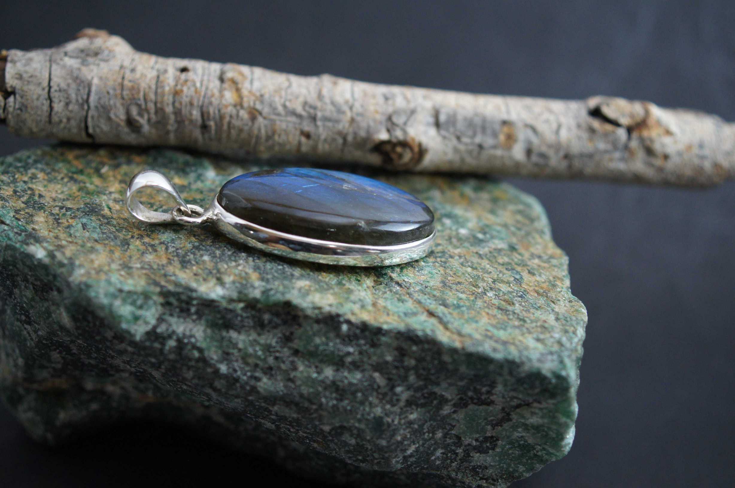 Blue Flash Labradorite 925 Silver Pendant Indian Boho Jewelry
