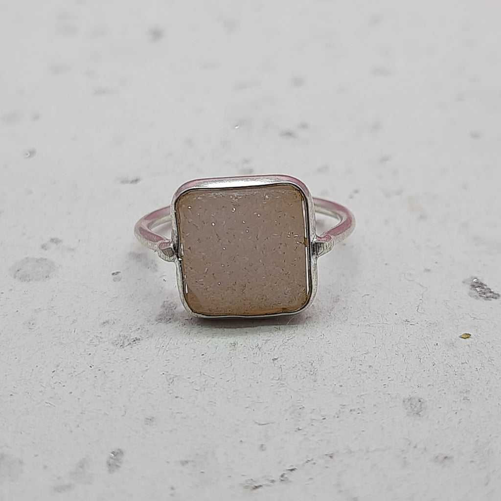 Druzy 925 Silver Bezel Simple Ring For Women