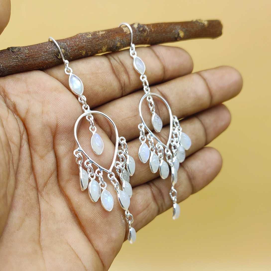 Elegant Silver Statement Chandelier Earrings