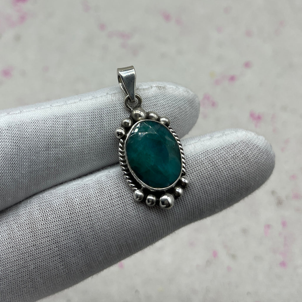 Dyed Emerald 925 Sterling Silver Handmade Pendant | Statement Boho Jewelry