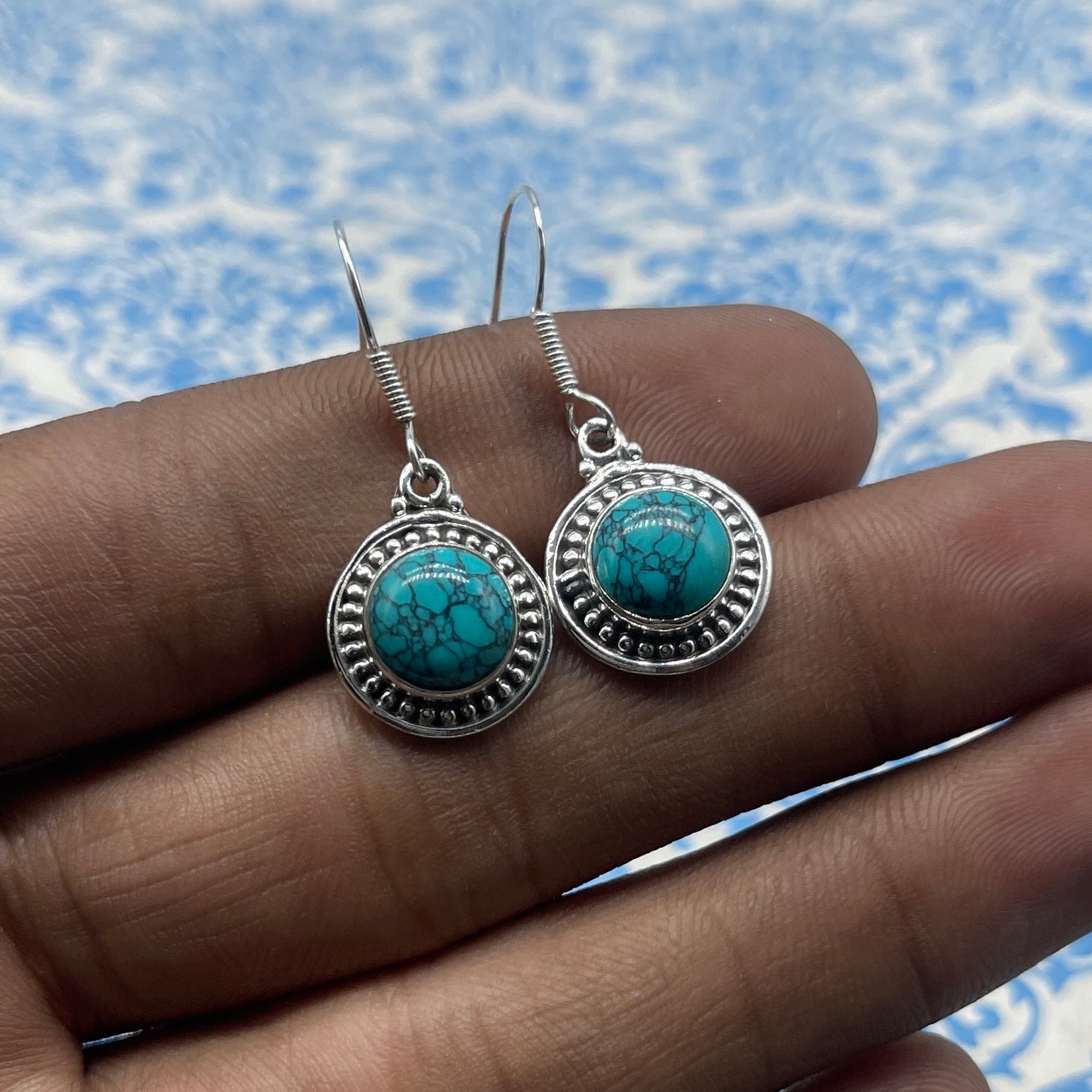 Boho Turquoise Silver Earrings– Artisan Handmade Design