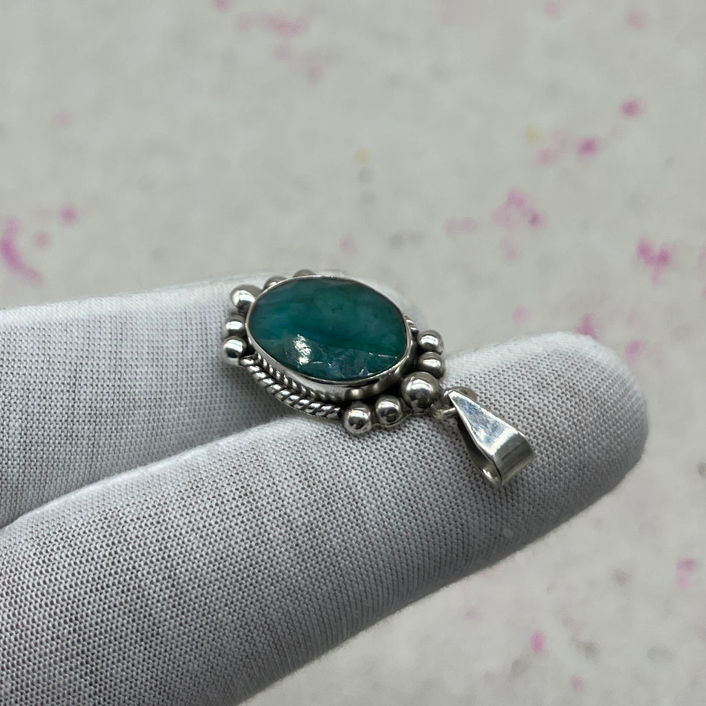Dyed Emerald 925 Sterling Silver Handmade Pendant | Statement Boho Jewelry