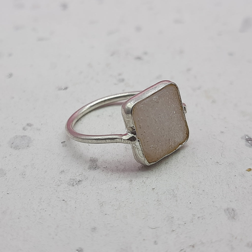 Druzy 925 Silver Bezel Simple Ring For Women