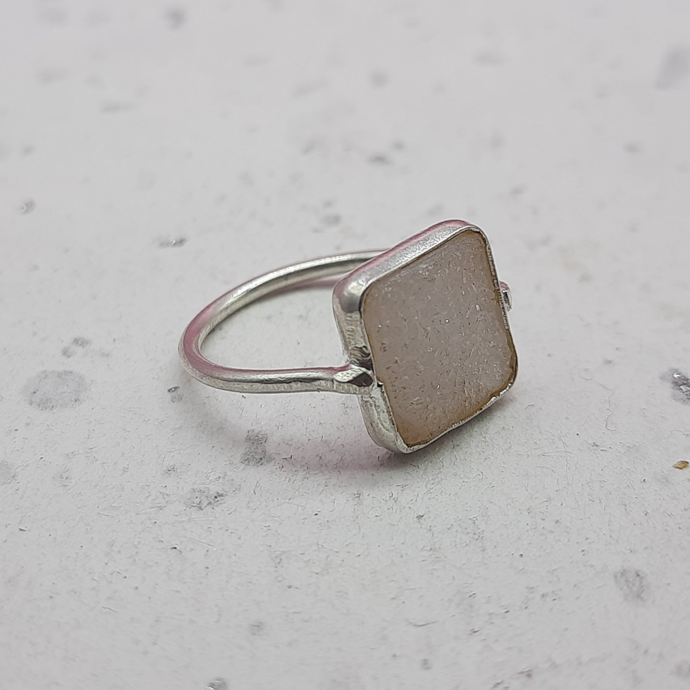 Druzy 925 Silver Bezel Simple Ring For Women