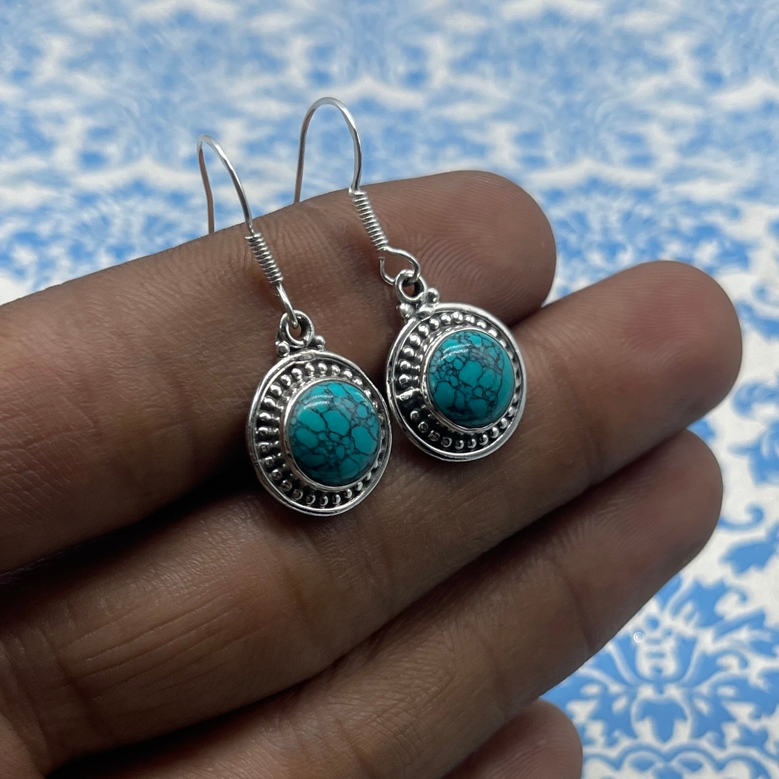 Boho Turquoise Silver Earrings– Artisan Handmade Design