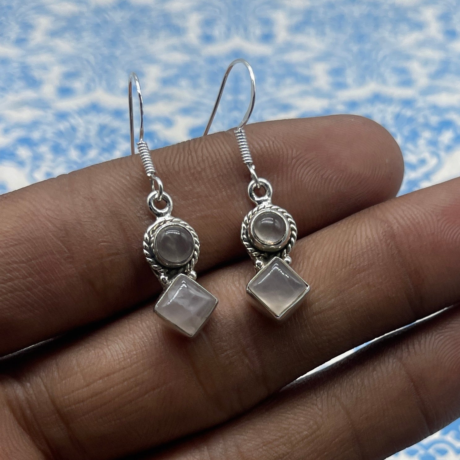 Elegant Rose Quartz Square Earrings – 925 Sterling Silver Fine Jewelry