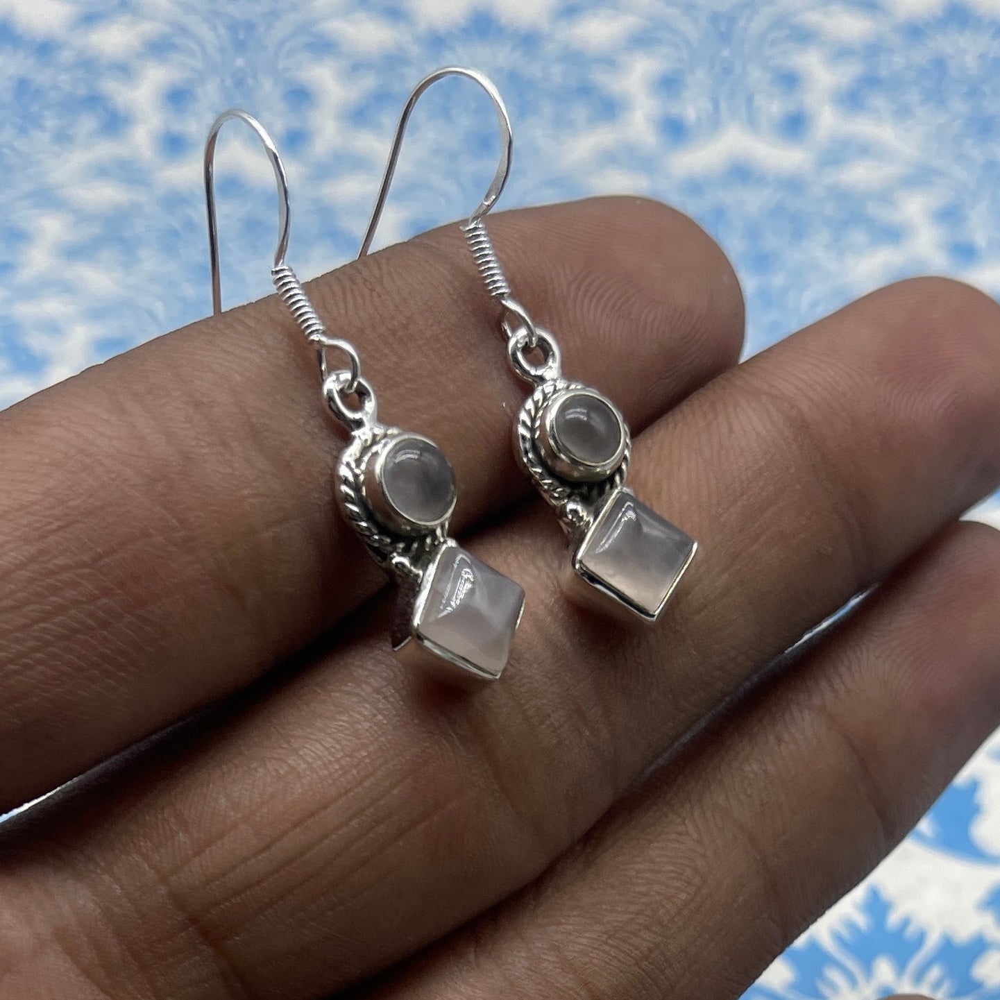Elegant Rose Quartz Square Earrings – 925 Sterling Silver Fine Jewelry