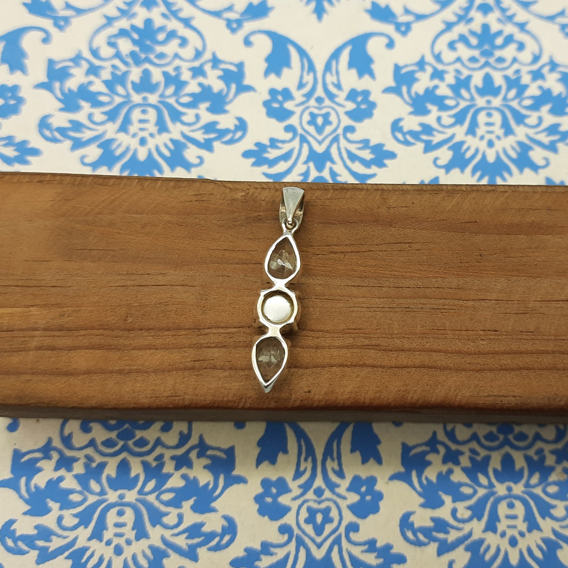 Blue Topaz & Pearl Elegance Pendant – Handmade 925 Silver Designer Bohemian Jewelry
