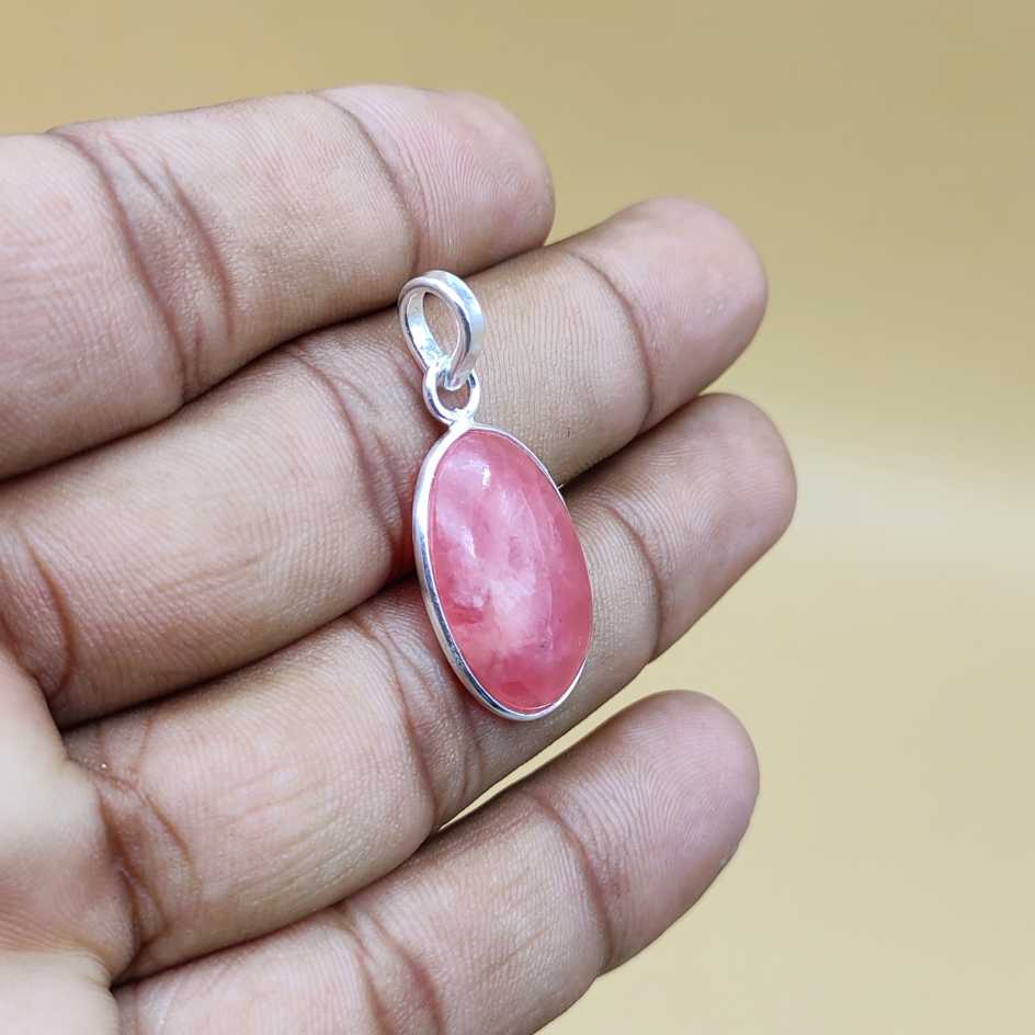 Rhodochrosite 925 Silver Bezel Pendant Necklace Gift