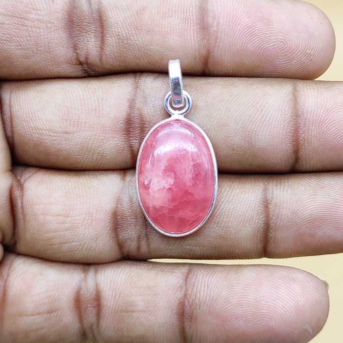 Rhodochrosite 925 Silver Bezel Pendant Necklace Gift