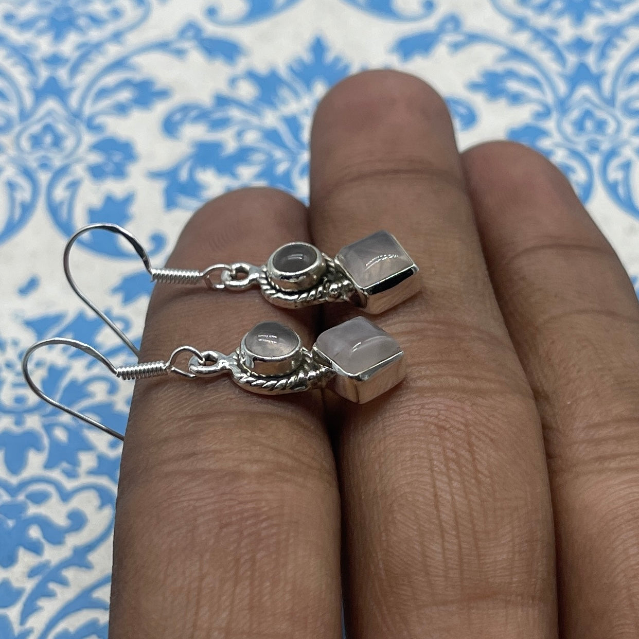Elegant Rose Quartz Square Earrings – 925 Sterling Silver Fine Jewelry