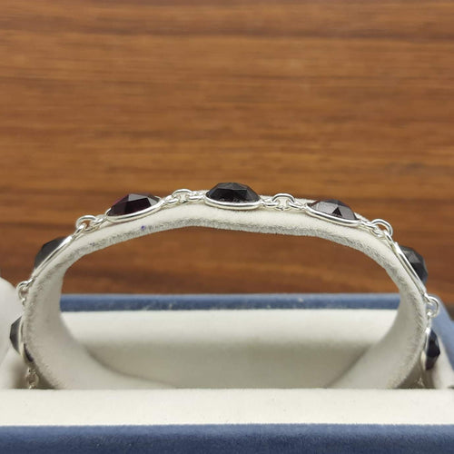 925 Sterling Silver Bezel Work Oval Garnet Gemstone Bracelet