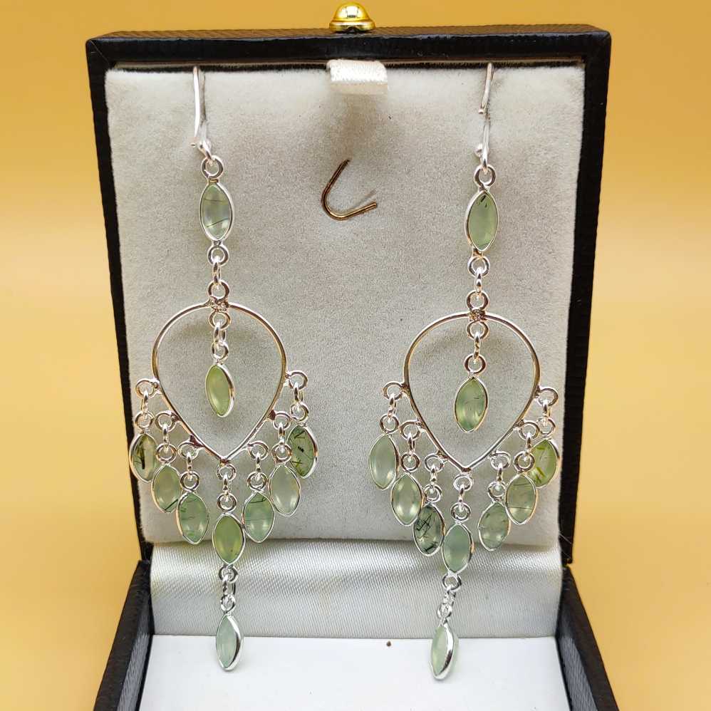 925 Sterling Silver Prehnite Chandelier Earrings