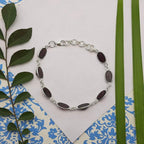 925 Sterling Silver Bezel Work Oval Garnet Gemstone Bracelet