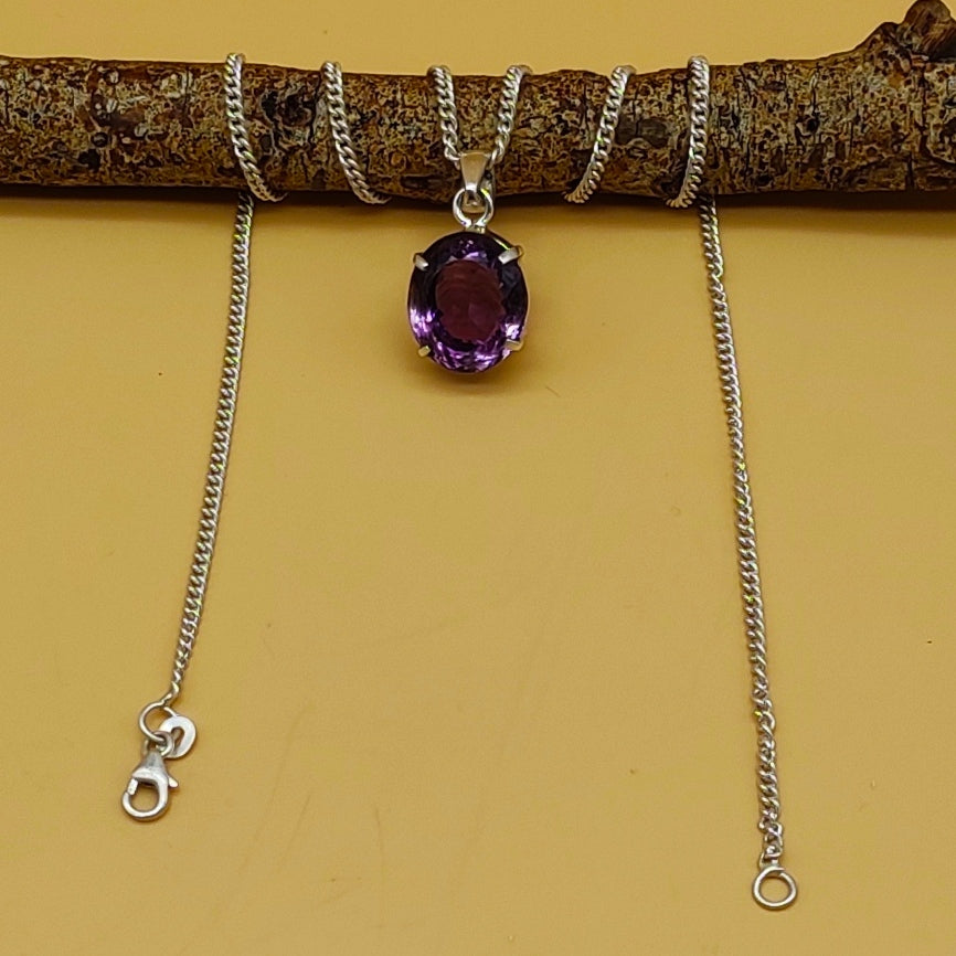 Amethyst 925 Silver Prong Setting Boho Pendant Necklace