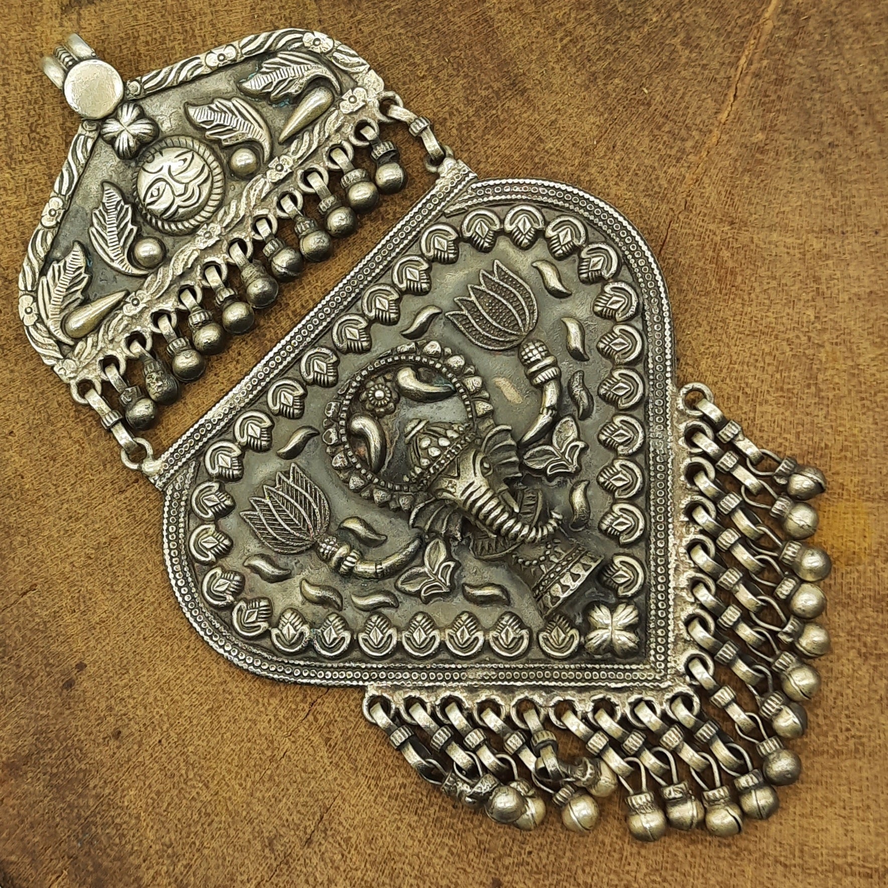 Elephant Face Tribal Pendant – Antique Finish Handmade Rajasthani Solid Silver Heritage Jewelry