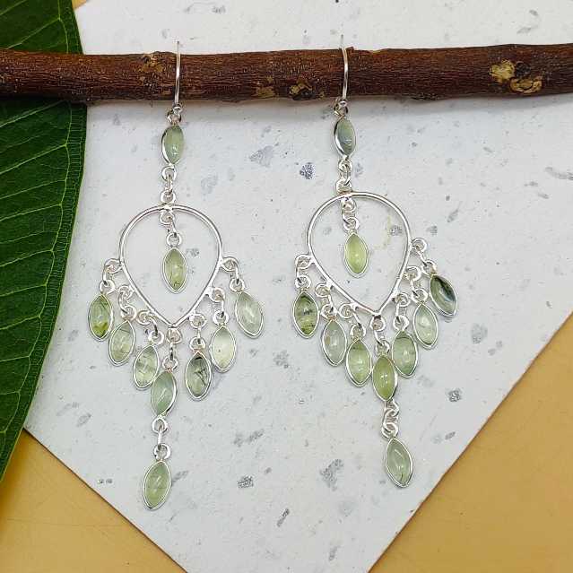 925 Sterling Silver Prehnite Chandelier Earrings